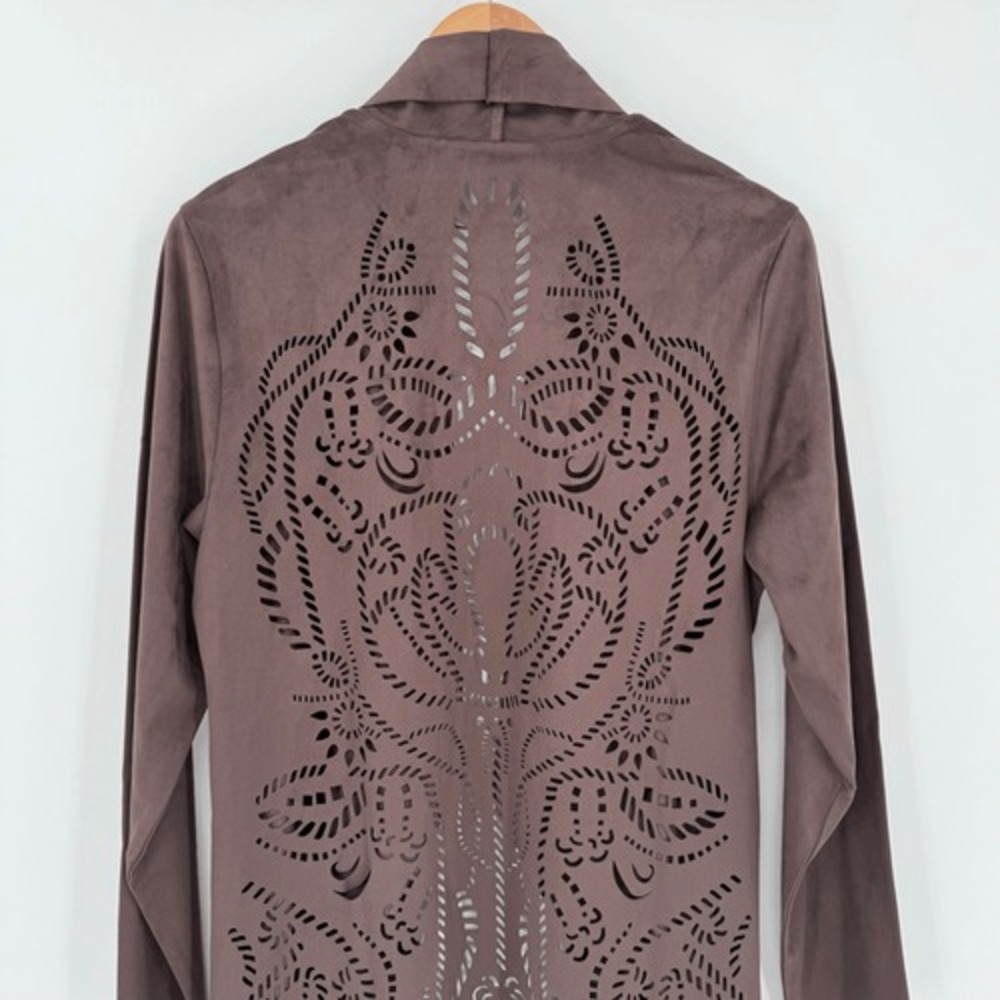 Soft Surroundings Robin Faux-Suede Jacket Burnt Hickory Brown Laser-Cut Large - Picture 5 of 9